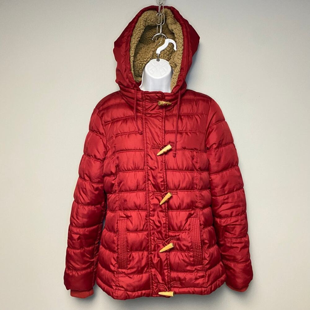 Ruff Hewn Womens Red Hooded Puffer Jacket Sz M